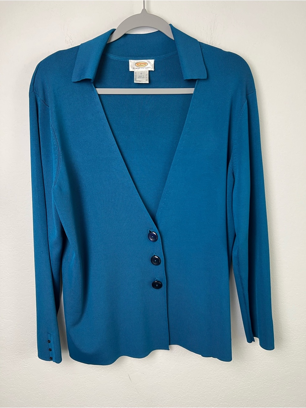 Talbots Teal Long Sleeve Three Button V-neck Cardigan Office, Vacation Evening
